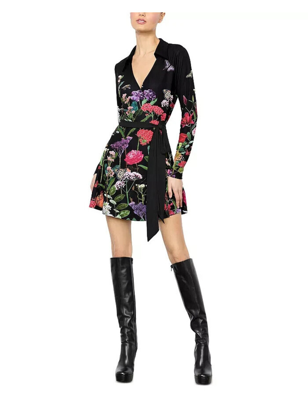 NEW, Alice + Olivia Millicent Mini Dress Black Floral Size 6 #MD2504